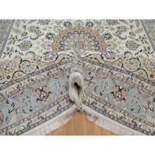 Load image into Gallery viewer, 8&#39;9&quot;x12&#39; Pristine White, Nain with Flower Medallion Design, 250 KPSI, Wool and Silk, Soft Pile, Hand Knotted, Oriental Rug FWR549720