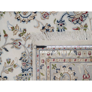 8'9"x12' Pristine White, Nain with Flower Medallion Design, 250 KPSI, Wool and Silk, Soft Pile, Hand Knotted, Oriental Rug FWR549720