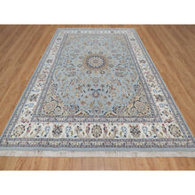 Load image into Gallery viewer, 8&#39;9&quot;x12&#39; Light Blue, Nain with Flower Medallion Design, 250 KPSI, Wool and Silk, Hand Knotted, Soft Pile, Oriental Rug FWR549726