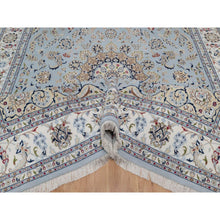 Load image into Gallery viewer, 8&#39;9&quot;x12&#39; Light Blue, Nain with Flower Medallion Design, 250 KPSI, Wool and Silk, Hand Knotted, Soft Pile, Oriental Rug FWR549726