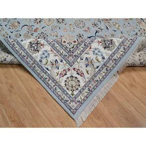 8'9"x12' Light Blue, Nain with Flower Medallion Design, 250 KPSI, Wool and Silk, Hand Knotted, Soft Pile, Oriental Rug FWR549726