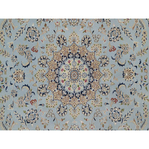 8'9"x12' Light Blue, Nain With Flower Medallion Design, 250 Kpsi, Wool And Silk, Hand Knotted, Soft Pile, Oriental Rug FWR549726