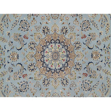 Load image into Gallery viewer, 8&#39;9&quot;x12&#39; Light Blue, Nain with Flower Medallion Design, 250 KPSI, Wool and Silk, Hand Knotted, Soft Pile, Oriental Rug FWR549726