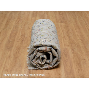 8'9"x12' Light Blue, Nain with Flower Medallion Design, 250 KPSI, Wool and Silk, Hand Knotted, Soft Pile, Oriental Rug FWR549726