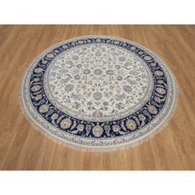 Load image into Gallery viewer, 7&#39;9&quot;x7&#39;9&quot; Pristine White, Wool and Silk, Nain with All Over Flower Design, Soft Pile, 250 KPSI, Hand Knotted, Round, Oriental Rug FWR549732