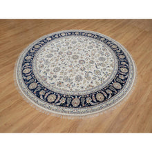 Load image into Gallery viewer, 7&#39;9&quot;x7&#39;9&quot; Pristine White, Wool and Silk, Nain with All Over Flower Design, Soft Pile, 250 KPSI, Hand Knotted, Round, Oriental Rug FWR549732