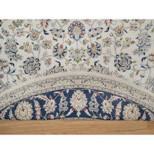 Load image into Gallery viewer, 7&#39;9&quot;x7&#39;9&quot; Pristine White, Wool and Silk, Nain with All Over Flower Design, Soft Pile, 250 KPSI, Hand Knotted, Round, Oriental Rug FWR549732