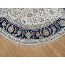 Load image into Gallery viewer, 7&#39;9&quot;x7&#39;9&quot; Pristine White, Wool and Silk, Nain with All Over Flower Design, Soft Pile, 250 KPSI, Hand Knotted, Round, Oriental Rug FWR549732