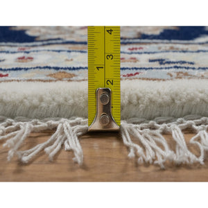 7'9"x7'9" Pristine White, Wool and Silk, Nain with All Over Flower Design, Soft Pile, 250 KPSI, Hand Knotted, Round, Oriental Rug FWR549732
