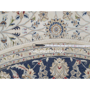 7'9"x7'9" Pristine White, Wool And Silk, Nain With All Over Flower Design, Soft Pile, 250 Kpsi, Hand Knotted, Round, Oriental Rug FWR549732