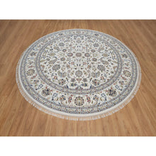 Load image into Gallery viewer, 9&#39;10&quot;x9&#39;10&quot; Daisy White, Nain with All Over Flower Pattern, Wool and Silk, 250 KPSI, Hand Knotted, Soft Pile, Round, Oriental Rug FWR549738