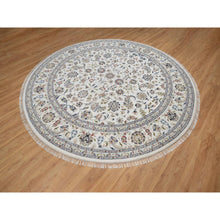 Load image into Gallery viewer, 9&#39;10&quot;x9&#39;10&quot; Daisy White, Nain with All Over Flower Pattern, Wool and Silk, 250 KPSI, Hand Knotted, Soft Pile, Round, Oriental Rug FWR549738