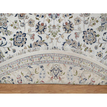 Load image into Gallery viewer, 9&#39;10&quot;x9&#39;10&quot; Daisy White, Nain with All Over Flower Pattern, Wool and Silk, 250 KPSI, Hand Knotted, Soft Pile, Round, Oriental Rug FWR549738