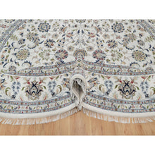 Load image into Gallery viewer, 9&#39;10&quot;x9&#39;10&quot; Daisy White, Nain with All Over Flower Pattern, Wool and Silk, 250 KPSI, Hand Knotted, Soft Pile, Round, Oriental Rug FWR549738