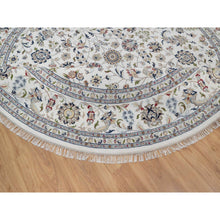 Load image into Gallery viewer, 9&#39;10&quot;x9&#39;10&quot; Daisy White, Nain with All Over Flower Pattern, Wool and Silk, 250 KPSI, Hand Knotted, Soft Pile, Round, Oriental Rug FWR549738