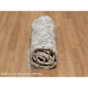 9'10"x9'10" Daisy White, Nain with All Over Flower Pattern, Wool and Silk, 250 KPSI, Hand Knotted, Soft Pile, Round, Oriental Rug FWR549738