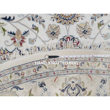 Load image into Gallery viewer, 9&#39;10&quot;x9&#39;10&quot; Daisy White, Nain with All Over Flower Pattern, Wool and Silk, 250 KPSI, Hand Knotted, Soft Pile, Round, Oriental Rug FWR549738