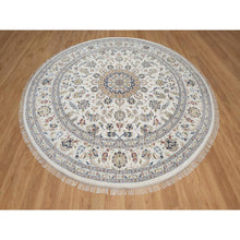 Load image into Gallery viewer, 9&#39;10&quot;x9&#39;10&quot; Daisy White, Nain With Flower Medallion Design, Hand Knotted, Wool And Silk, 250 Kpsi, Soft Pile, Round, Oriental Rug FWR549744