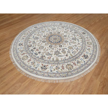 Load image into Gallery viewer, 9&#39;10&quot;x9&#39;10&quot; Daisy White, Nain with Flower Medallion Design, Hand Knotted, Wool and Silk, 250 KPSI, Soft Pile, Round, Oriental Rug FWR549744