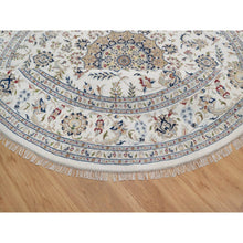 Load image into Gallery viewer, 9&#39;10&quot;x9&#39;10&quot; Daisy White, Nain with Flower Medallion Design, Hand Knotted, Wool and Silk, 250 KPSI, Soft Pile, Round, Oriental Rug FWR549744
