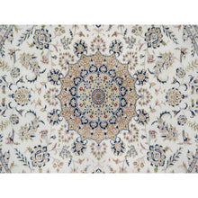 Load image into Gallery viewer, 9&#39;10&quot;x9&#39;10&quot; Daisy White, Nain With Flower Medallion Design, Hand Knotted, Wool And Silk, 250 Kpsi, Soft Pile, Round, Oriental Rug FWR549744