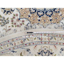 Load image into Gallery viewer, 9&#39;10&quot;x9&#39;10&quot; Daisy White, Nain with Flower Medallion Design, Hand Knotted, Wool and Silk, 250 KPSI, Soft Pile, Round, Oriental Rug FWR549744