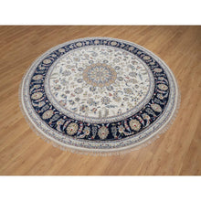 Load image into Gallery viewer, 8&#39;2&quot;x8&#39;2&quot; Winter White, Nain with Flower Medallion Design, 250 KPSI, Soft Pile, Wool and Silk, Hand Knotted, Round, Oriental Rug FWR549750