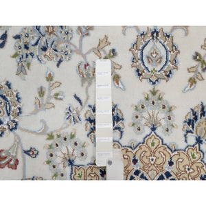 8'2"x8'2" Winter White, Nain with Flower Medallion Design, 250 KPSI, Soft Pile, Wool and Silk, Hand Knotted, Round, Oriental Rug FWR549750