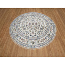 Load image into Gallery viewer, 7&#39;10&quot;x7&#39;10&quot; Vista White, Nain with All Over Floral Pattern, Wool and Silk, Hand Knotted, Soft Pile, 250 KPSI, Round, Oriental Rug FWR549756
