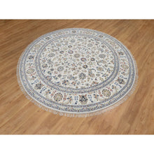 Load image into Gallery viewer, 7&#39;10&quot;x7&#39;10&quot; Vista White, Nain with All Over Floral Pattern, Wool and Silk, Hand Knotted, Soft Pile, 250 KPSI, Round, Oriental Rug FWR549756