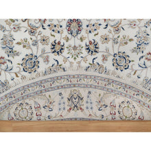 Load image into Gallery viewer, 7&#39;10&quot;x7&#39;10&quot; Vista White, Nain with All Over Floral Pattern, Wool and Silk, Hand Knotted, Soft Pile, 250 KPSI, Round, Oriental Rug FWR549756