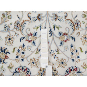 7'10"x7'10" Vista White, Nain with All Over Floral Pattern, Wool and Silk, Hand Knotted, Soft Pile, 250 KPSI, Round, Oriental Rug FWR549756
