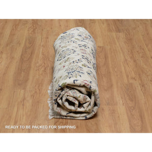 7'10"x7'10" Vista White, Nain with All Over Floral Pattern, Wool and Silk, Hand Knotted, Soft Pile, 250 KPSI, Round, Oriental Rug FWR549756