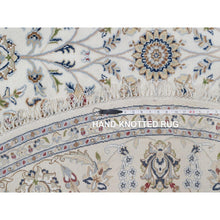 Load image into Gallery viewer, 7&#39;10&quot;x7&#39;10&quot; Vista White, Nain With All Over Floral Pattern, Wool And Silk, Hand Knotted, Soft Pile, 250 Kpsi, Round, Oriental Rug FWR549756