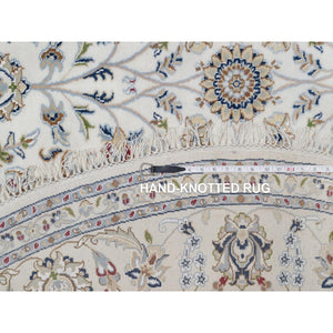 7'10"x7'10" Vista White, Nain With All Over Floral Pattern, Wool And Silk, Hand Knotted, Soft Pile, 250 Kpsi, Round, Oriental Rug FWR549756