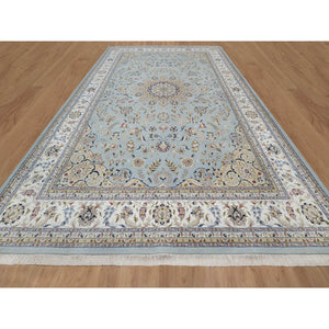 12'x18'4" Light Blue, Nain With Large Medallion Design, 250 Kpsi, Soft Pile, Wool And Silk, Hand Knotted, Xl, Oversized, Oriental Rug FWR549762