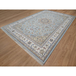 12'x18'4" Light Blue, Nain With Large Medallion Design, 250 Kpsi, Soft Pile, Wool And Silk, Hand Knotted, Xl, Oversized, Oriental Rug FWR549762