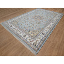 Load image into Gallery viewer, 12&#39;x18&#39;4&quot; Light Blue, Nain With Large Medallion Design, 250 Kpsi, Soft Pile, Wool And Silk, Hand Knotted, Xl, Oversized, Oriental Rug FWR549762