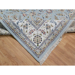 12'x18'4" Light Blue, Nain With Large Medallion Design, 250 Kpsi, Soft Pile, Wool And Silk, Hand Knotted, Xl, Oversized, Oriental Rug FWR549762