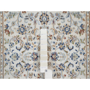 2'8"x10'3" Daisy White, Nain with All Over Floral Pattern, Wool and Silk, Soft Pile, 250 KPSI, Hand Knotted, Runner, Oriental Rug FWR549768