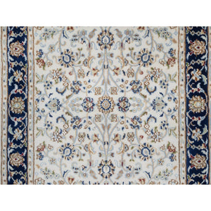 2'8"x10'3" Daisy White, Nain with All Over Floral Pattern, Wool and Silk, Soft Pile, 250 KPSI, Hand Knotted, Runner, Oriental Rug FWR549768