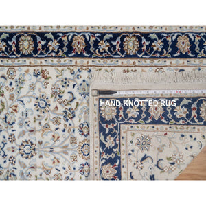 2'8"x10'3" Daisy White, Nain with All Over Floral Pattern, Wool and Silk, Soft Pile, 250 KPSI, Hand Knotted, Runner, Oriental Rug FWR549768