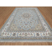 Load image into Gallery viewer, 11&#39;9&quot;x15&#39;4&quot; Slate Blue, Nain with Flower Medallion Design, 250 KPSI, Hand Knotted, Wool and Silk, Soft Pile, XL, Oversized, Oriental Rug FWR549774