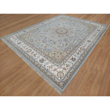 Load image into Gallery viewer, 11&#39;9&quot;x15&#39;4&quot; Slate Blue, Nain with Flower Medallion Design, 250 KPSI, Hand Knotted, Wool and Silk, Soft Pile, XL, Oversized, Oriental Rug FWR549774