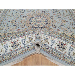 11'9"x15'4" Slate Blue, Nain with Flower Medallion Design, 250 KPSI, Hand Knotted, Wool and Silk, Soft Pile, XL, Oversized, Oriental Rug FWR549774