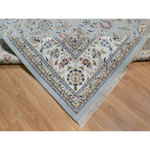 11'9"x15'4" Slate Blue, Nain with Flower Medallion Design, 250 KPSI, Hand Knotted, Wool and Silk, Soft Pile, XL, Oversized, Oriental Rug FWR549774