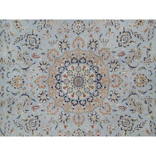 Load image into Gallery viewer, 11&#39;9&quot;x15&#39;4&quot; Slate Blue, Nain with Flower Medallion Design, 250 KPSI, Hand Knotted, Wool and Silk, Soft Pile, XL, Oversized, Oriental Rug FWR549774