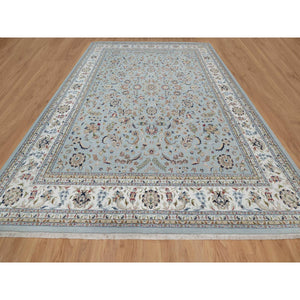 12'x15'7" Beau Blue, Nain with All Over Flower Pattern, Wool and Silk, Soft Pile, 250 KPSI, Hand Knotted, XL, Oversized, Oriental Rug FWR549780