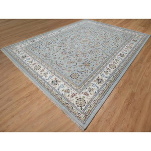 12'x15'7" Beau Blue, Nain with All Over Flower Pattern, Wool and Silk, Soft Pile, 250 KPSI, Hand Knotted, XL, Oversized, Oriental Rug FWR549780