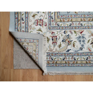 12'x15'7" Beau Blue, Nain with All Over Flower Pattern, Wool and Silk, Soft Pile, 250 KPSI, Hand Knotted, XL, Oversized, Oriental Rug FWR549780